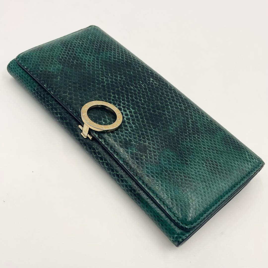 【美品•現行RFID】ブルガリ 長財布　パイソン柄×ビーゼロワン 折り財布 緑