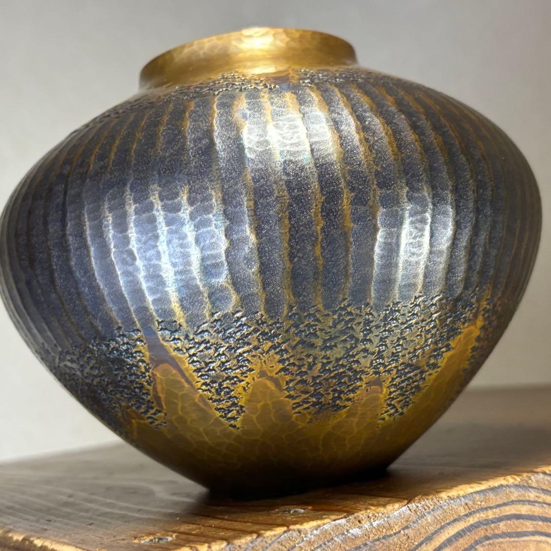 玉川堂　花瓶　珍品　金富士　鎚起銅器　金彩模様　3つの模様　業物　時代　覚平