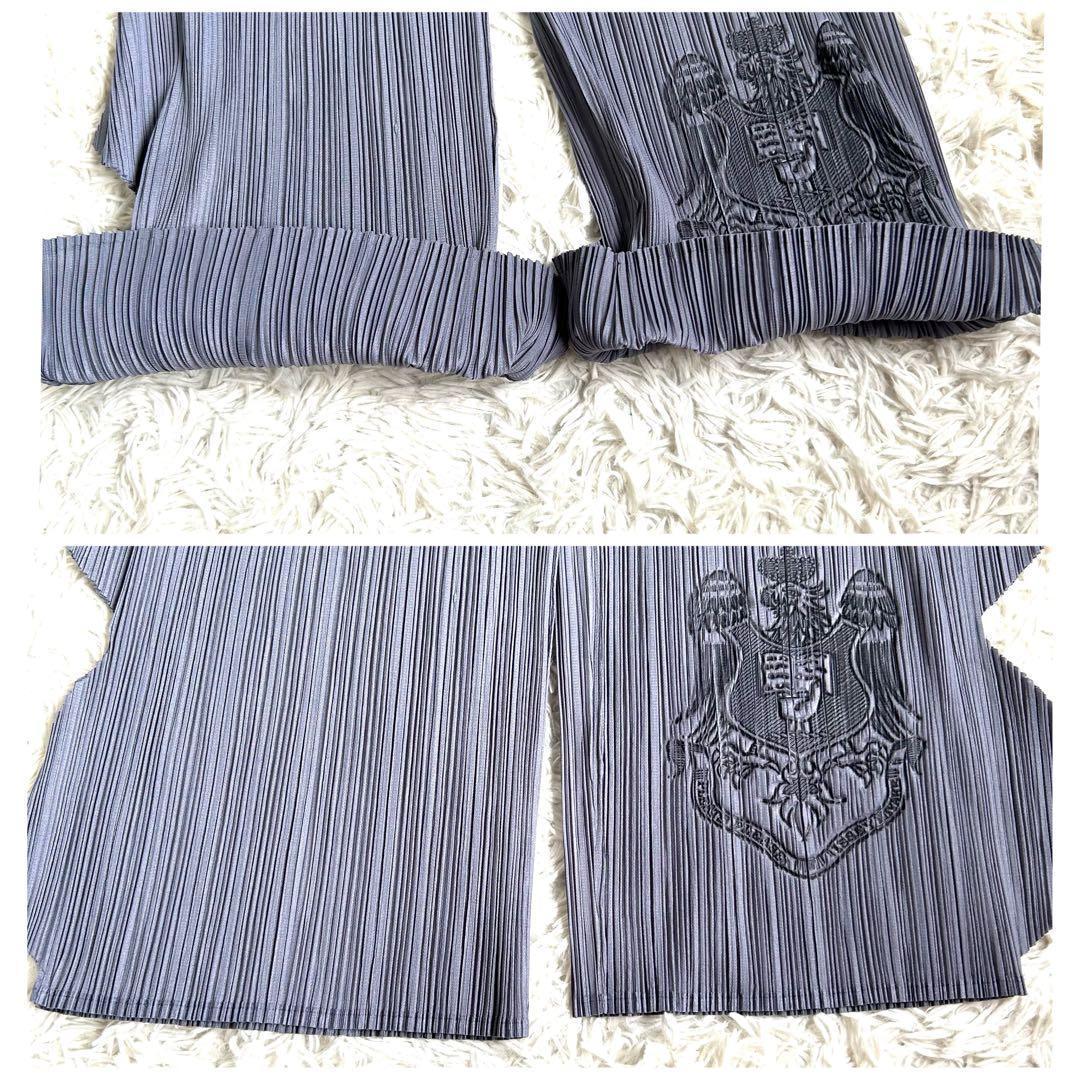 【美品】プリーツプリーズ 希少 変形 ギザギザ 型押し パンツ グレー 1