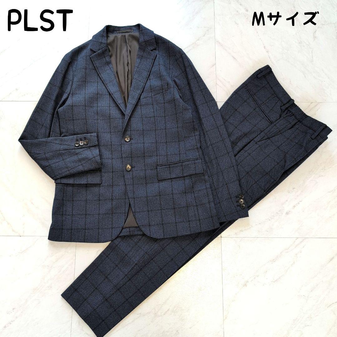 プラステ 洗える メンズスーツ セットアップ ネイビー チェック M
