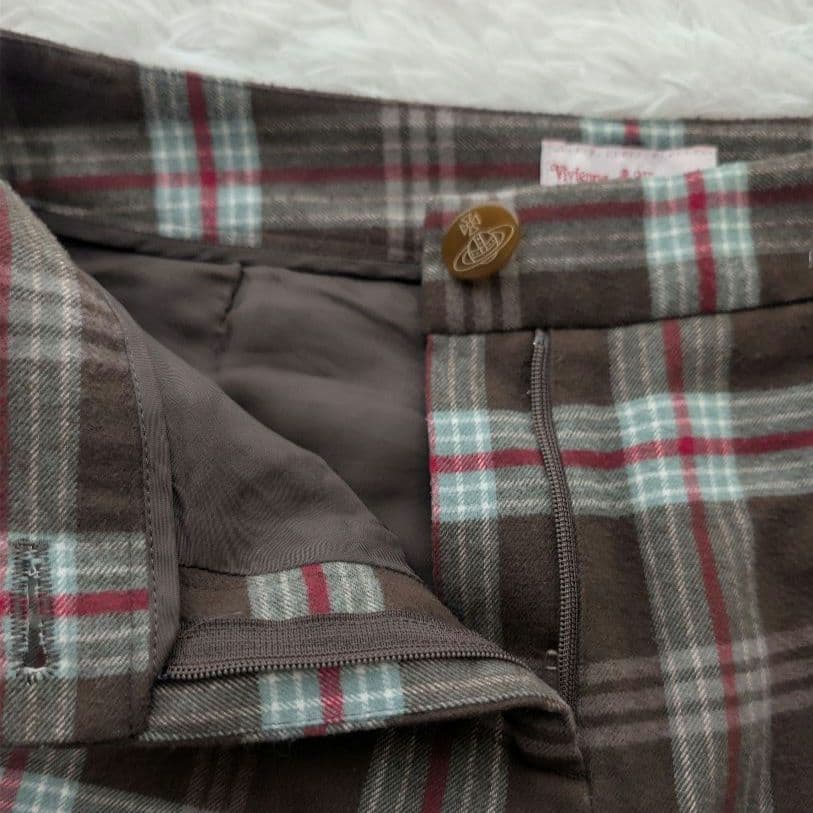 ヴィヴィアンウエストウッド ウール チェック パンツ ロゴボタン ２