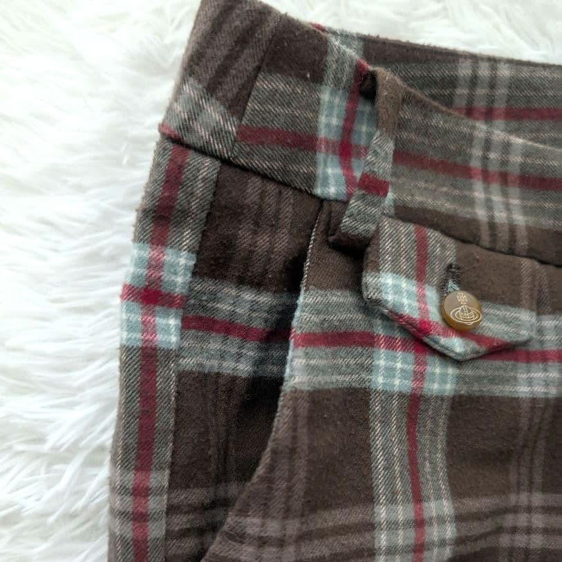 ヴィヴィアンウエストウッド ウール チェック パンツ ロゴボタン ２