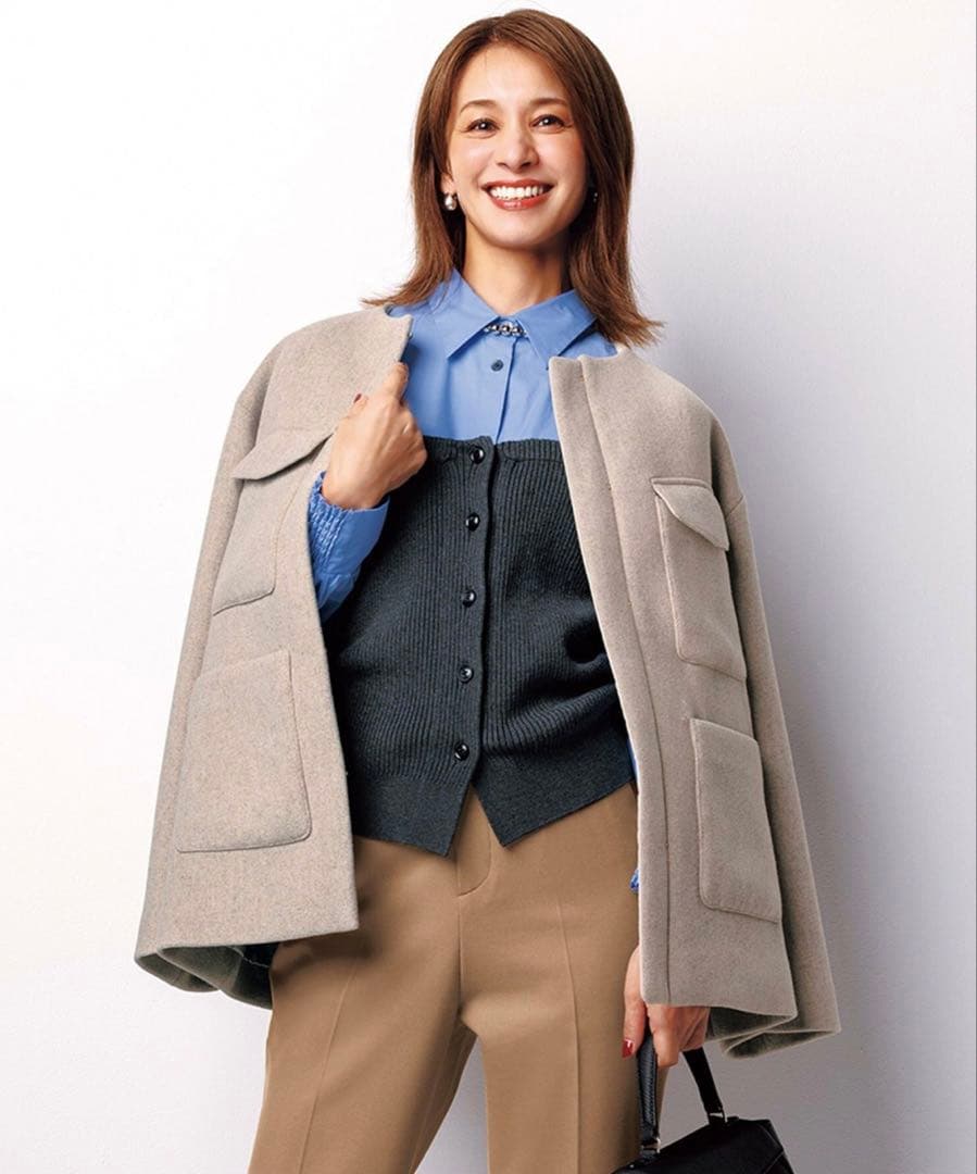 1【美品】UNFILO ウールブレンド　ノーカラーコート　M