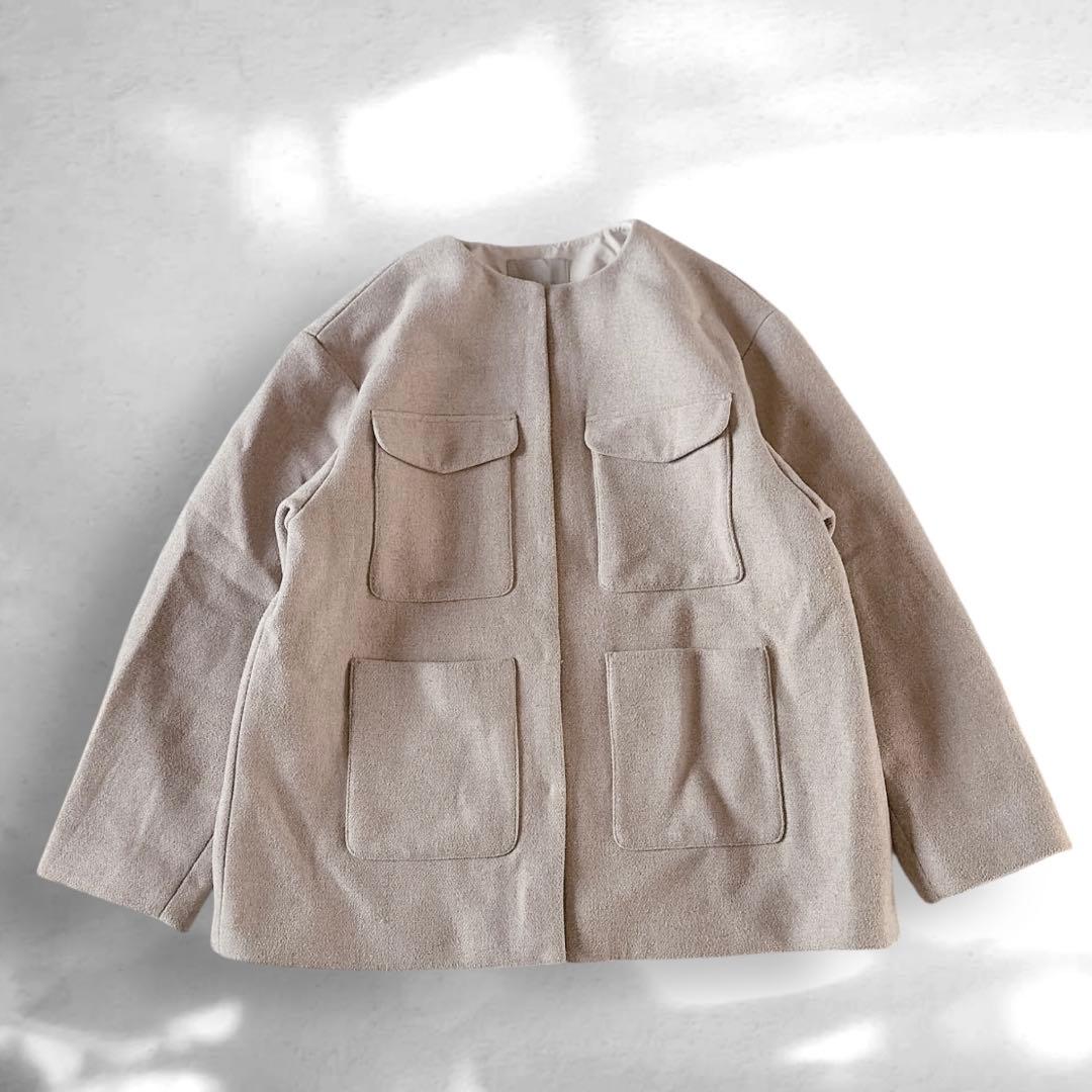 1【美品】UNFILO ウールブレンド　ノーカラーコート　M