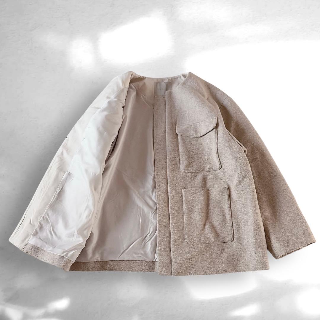 1【美品】UNFILO ウールブレンド　ノーカラーコート　M