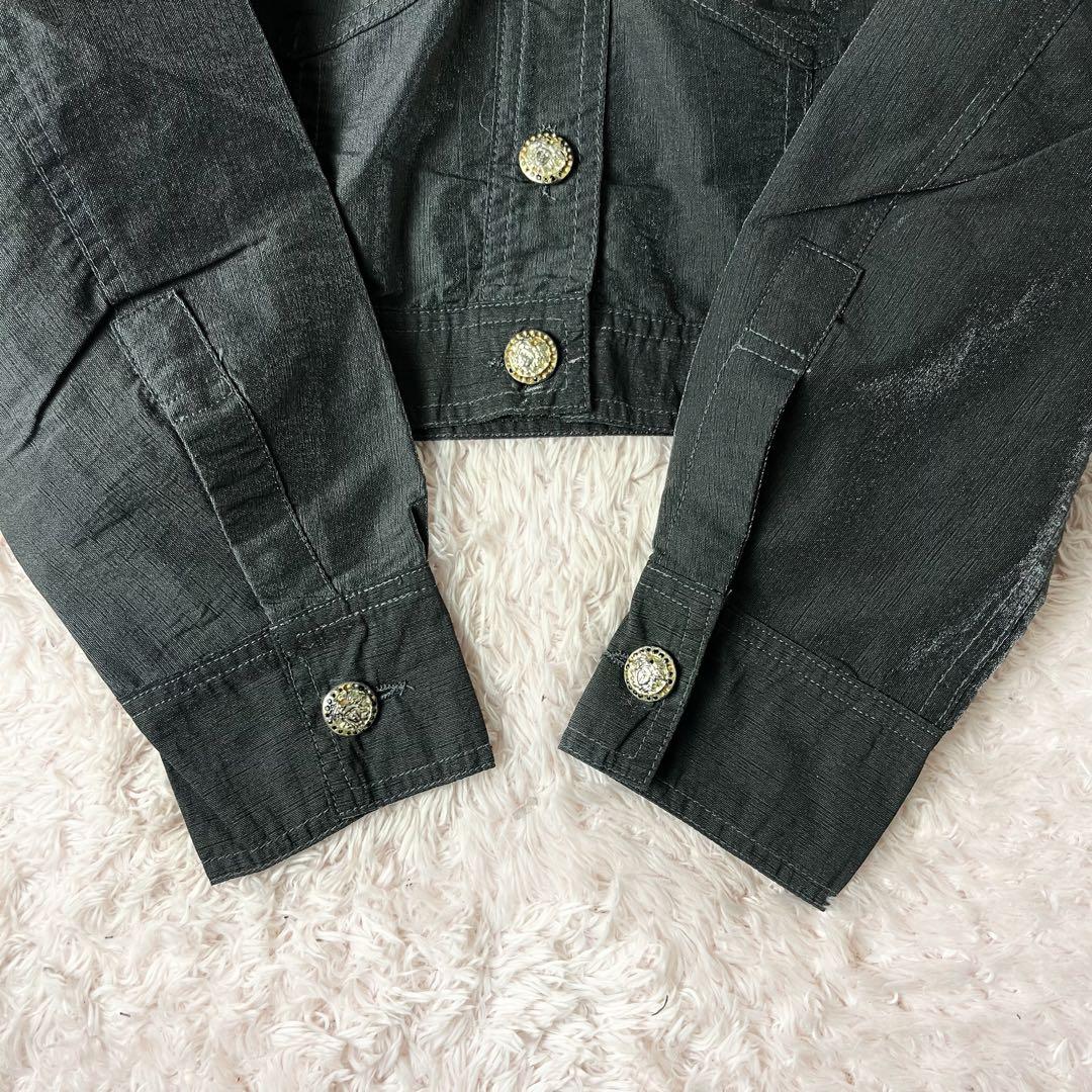 ヴェルサーチ デニムジャケット メデューサボタン ロゴ ブラック 黒 M