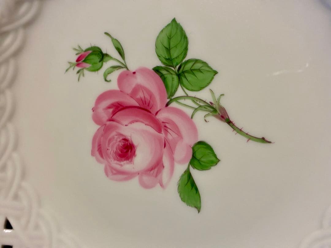 マイセン　ピンクローズ　21cm レースプレート 金彩エッジ