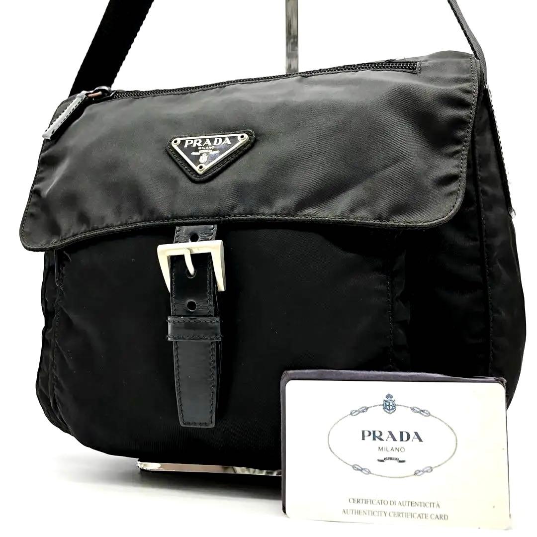 ✨ギャランティ付✨プラダ ショルダーバッグ ナイロン 三角ロゴ ベルト ブラック