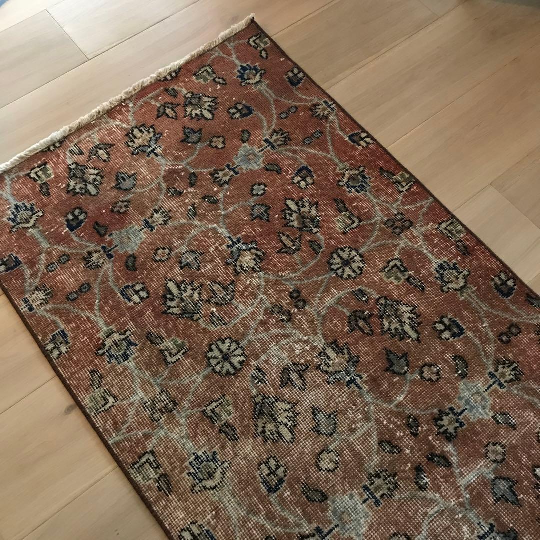 ヴィンテージラグ　サークルフラワー　テラコッタ　トルコ　アナトリア　ビンテージ