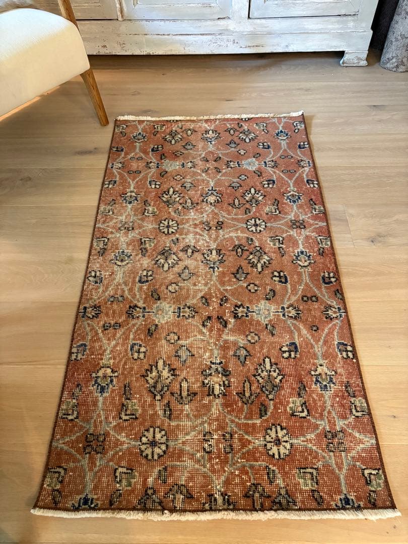 ヴィンテージラグ　サークルフラワー　テラコッタ　トルコ　アナトリア　ビンテージ