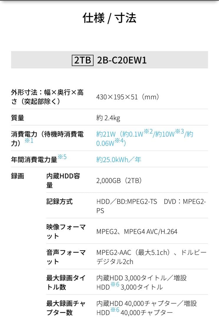 SHARP ブルーレイディスクレコーダー　2B-C20EW1