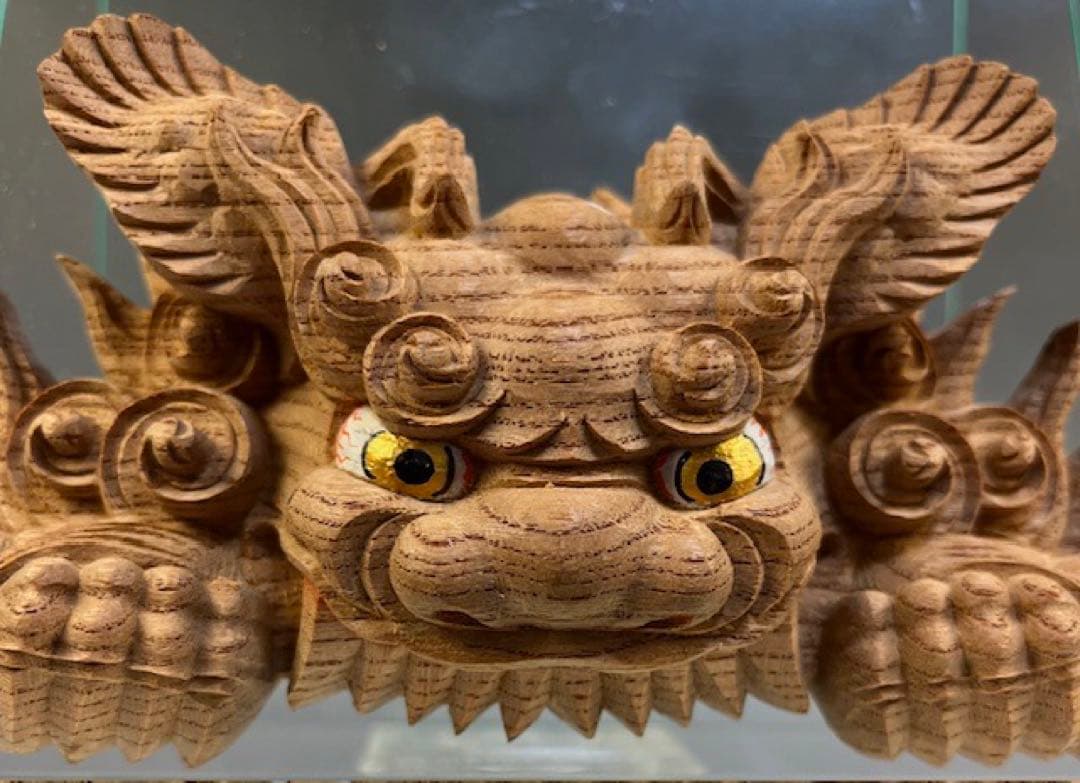 カズシ　【木彫　獅噛み】 だんじり　魔除け　宮彫　悪疫を噛み砕く　欅
