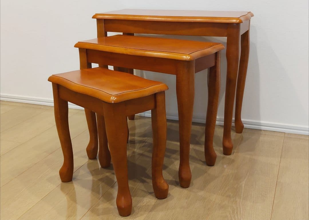 猫脚 ネストテーブル サイドテーブル 木製 アンティーク調 3台セット 台 家具