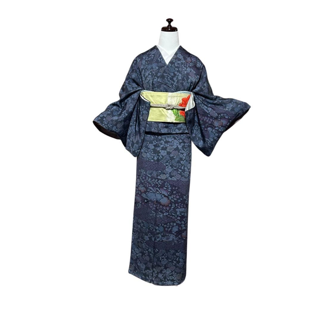 未使用近い　美品　袷　正絹　縮緬　辻が花　小紋　フルセット　４点