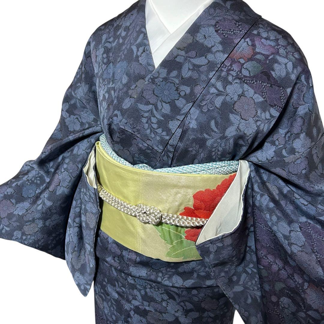 未使用近い　美品　袷　正絹　縮緬　辻が花　小紋　フルセット　４点