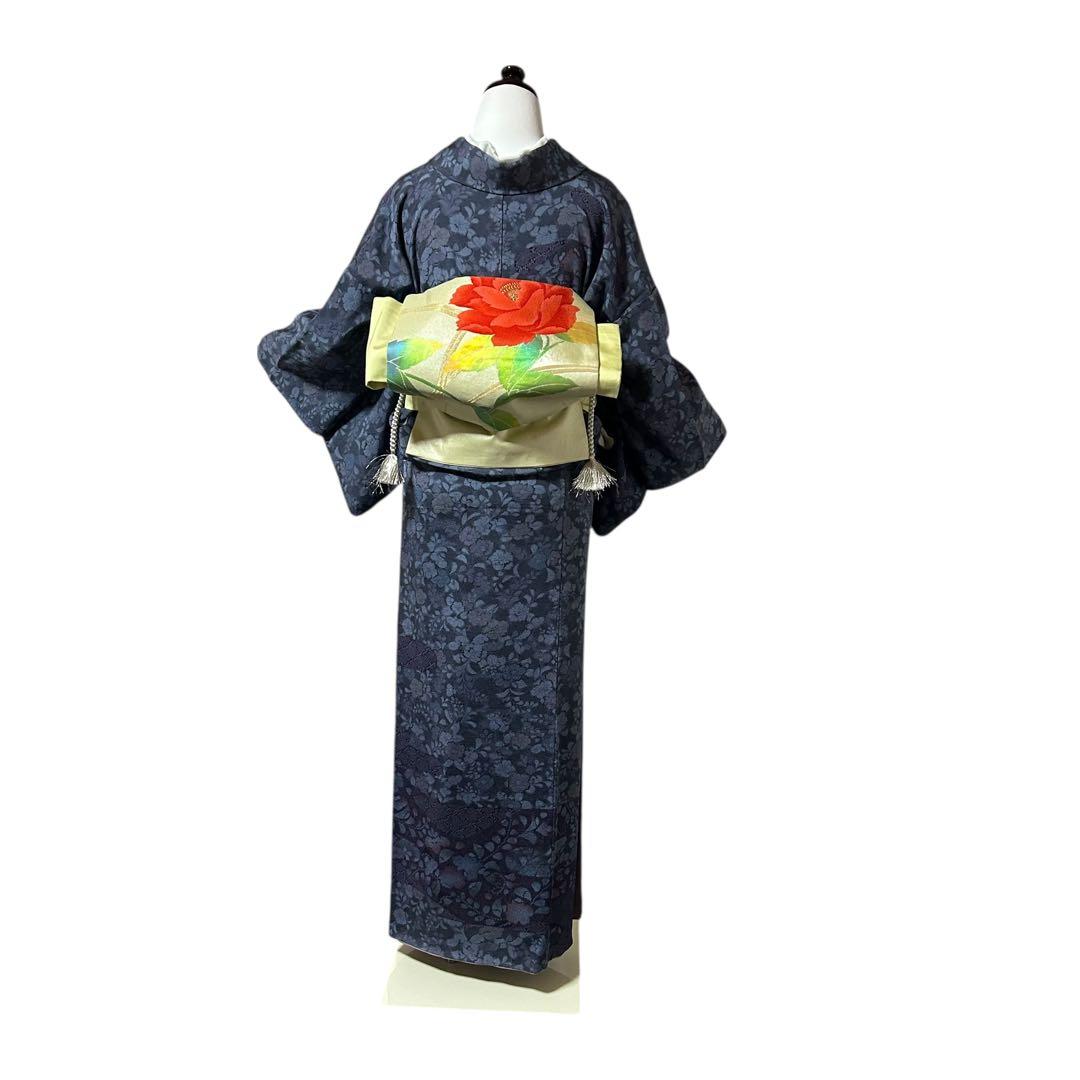 未使用近い　美品　袷　正絹　縮緬　辻が花　小紋　フルセット　４点