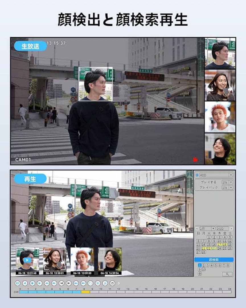 800万画素 防犯カメラ 8台セット 動体・顔検知 IP66防水・3TB HDD
