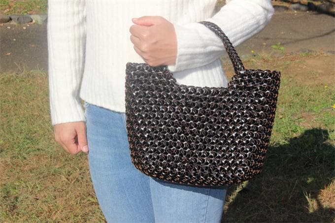 牛革 革編み込み 山葡萄風 六角花 かごバッグ 籠 BAG バッグ