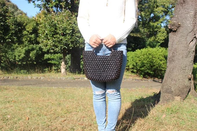 牛革 革編み込み 山葡萄風 六角花 かごバッグ 籠 BAG バッグ