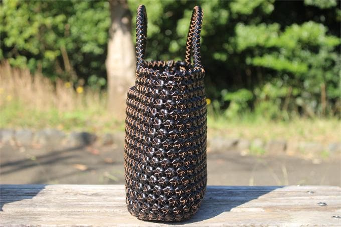 牛革 革編み込み 山葡萄風 六角花 かごバッグ 籠 BAG バッグ