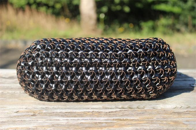 牛革 革編み込み 山葡萄風 六角花 かごバッグ 籠 BAG バッグ