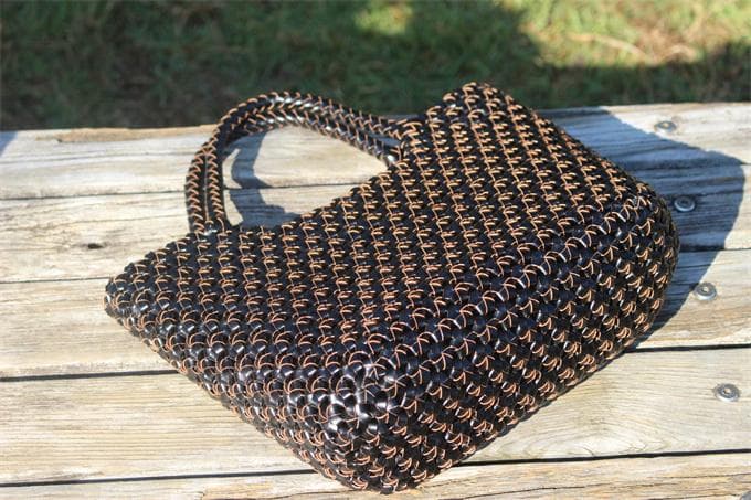 牛革 革編み込み 山葡萄風 六角花 かごバッグ 籠 BAG バッグ