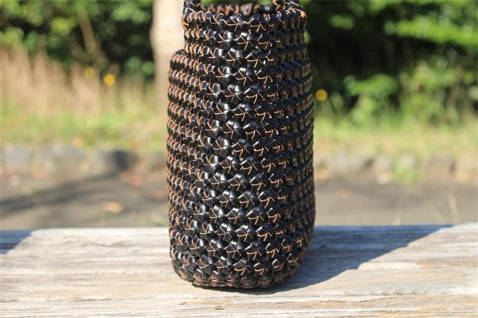 牛革 革編み込み 山葡萄風 六角花 かごバッグ 籠 BAG バッグ