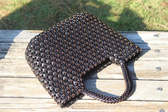 牛革 革編み込み 山葡萄風 六角花 かごバッグ 籠 BAG バッグ