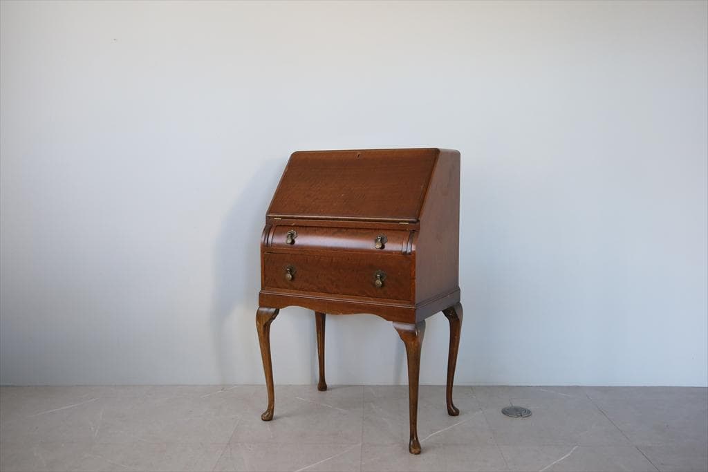 英国アンティーク猫脚ライティングビューロー/木製机/収納式デスク(89-310)