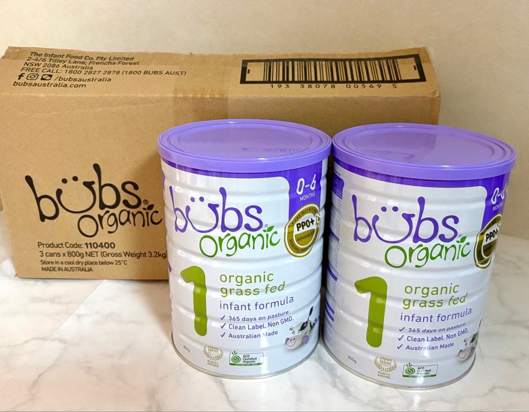 【即発送】bubs organic 粉ミルク 0-6ヶ月 800g2個