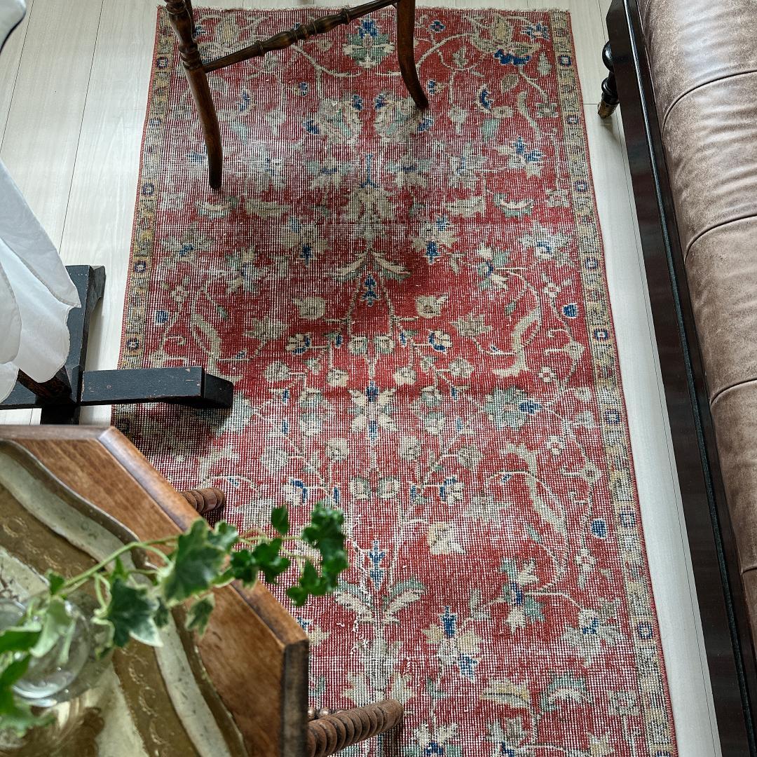 トルコヴィンテージラグ A45 バーミリオン ネイビー ミント グリーン