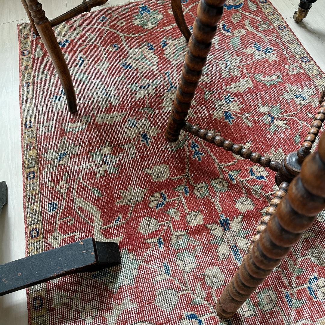 トルコヴィンテージラグ A45 バーミリオン ネイビー ミント グリーン