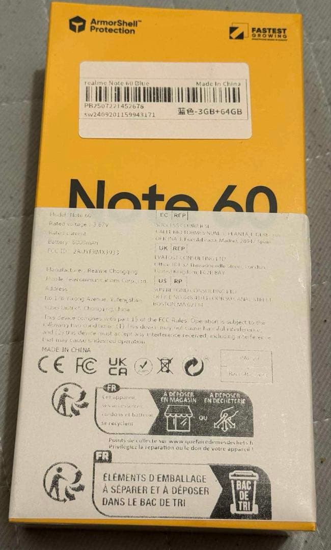 SIMフリー／realme Note60／ブルー／3＋64GB【未開封】