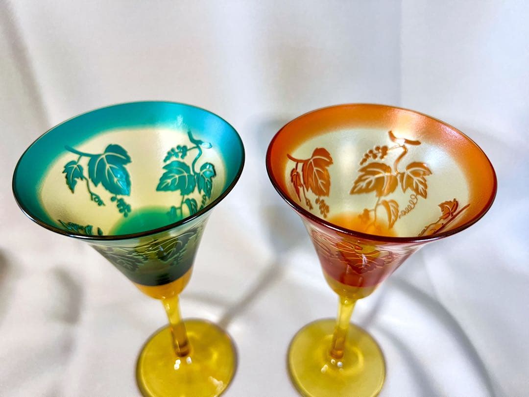 鸛《美品》現代の名工 黒木国昭 綾工房 ワイングラスペア＆ぐい呑みペア切子ガラス