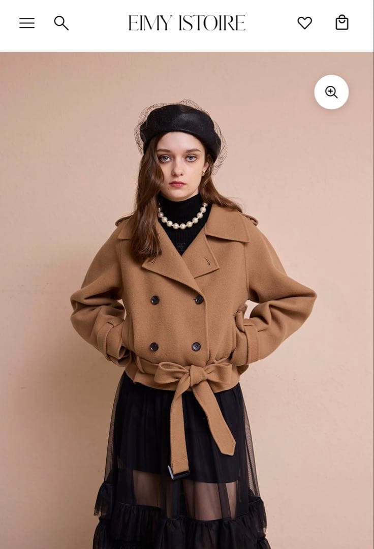 エイミーイストワール ウールショートトレンチコート キャメル 36 ジャケット