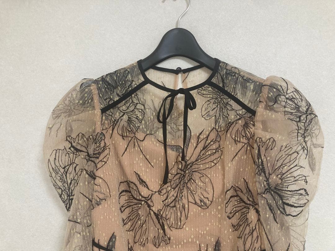 Leja 結婚式 ドレス 花柄リボンパフスリーブマーメイドワンピースドレス