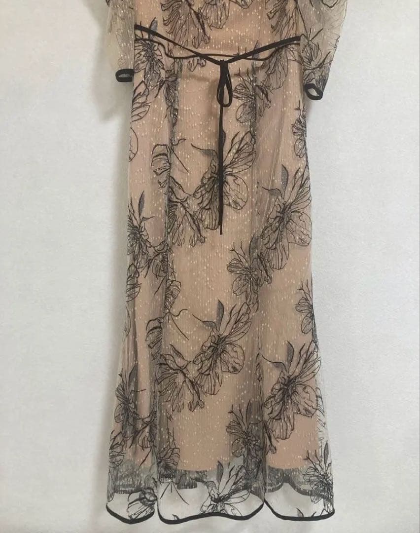 Leja 結婚式 ドレス 花柄リボンパフスリーブマーメイドワンピースドレス