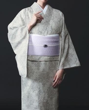 美術サロン浴衣 近江ちぢみ ダマスク柄 綿麻上品 大人の浴衣　ベージュ系