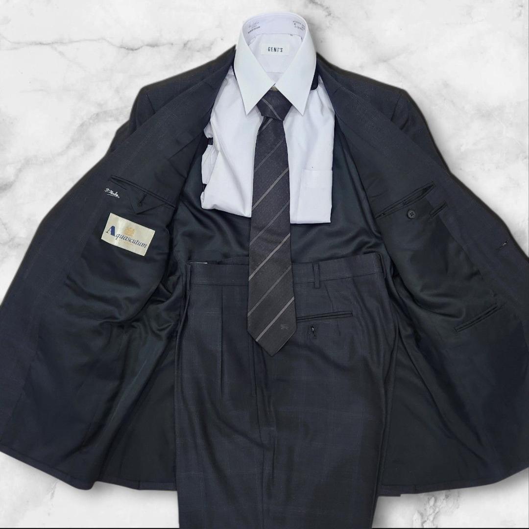 Aquascutum スーツ セットアップ ダークグレー チェック 大きいサイズ