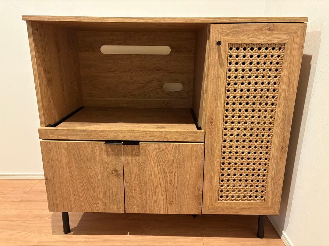 LOWYA 食器棚 キッチンカウンター キッチンキャビネット ラタン調