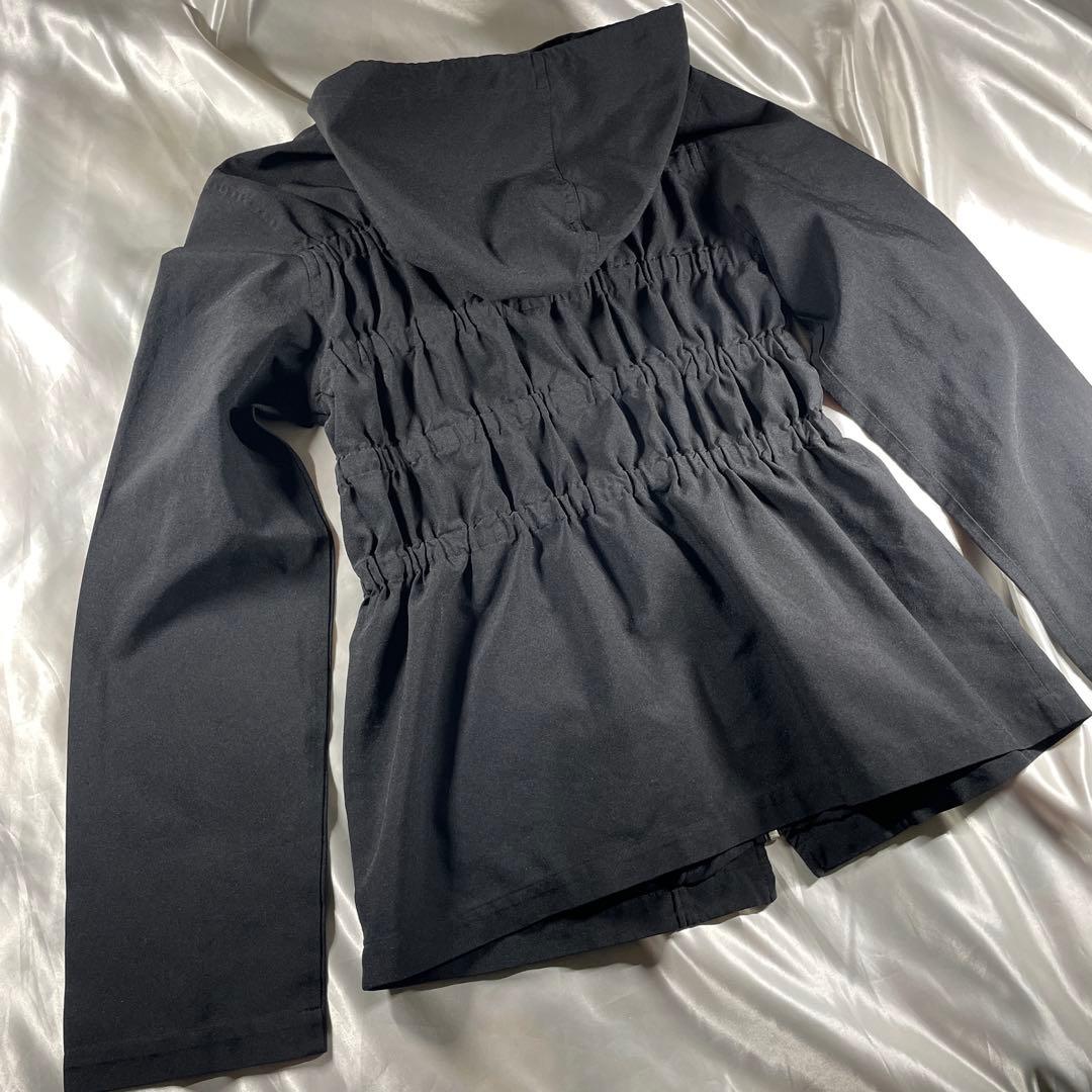 げ*ー様 ブラックコムデギャルソン　ポリ縮絨　製品染め ギャザー　パーカー　ブラ
