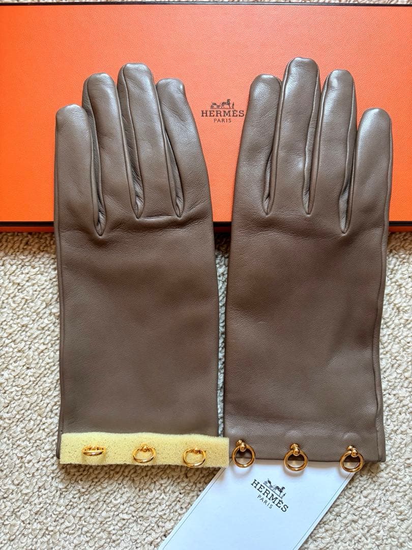 HERMES エルメス グローブ　手袋/ エトープ/ ゴールド金具
