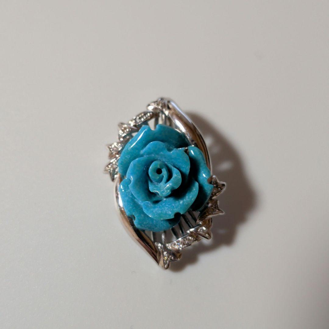 ペンダントトップ　K18WG　天然トルコ石　天然ダイヤモンド　7.65g　ソ付