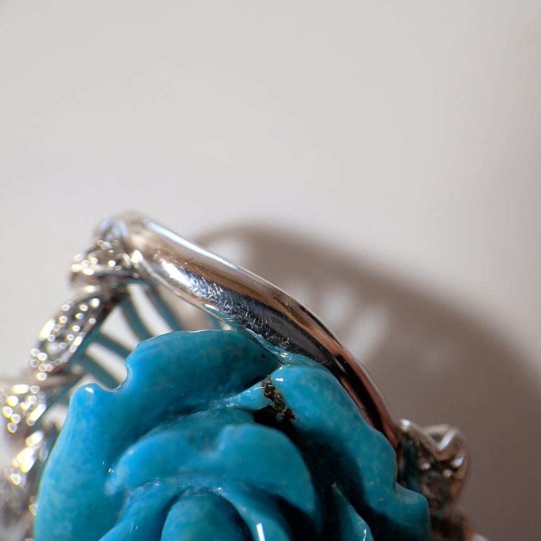 ペンダントトップ　K18WG　天然トルコ石　天然ダイヤモンド　7.65g　ソ付