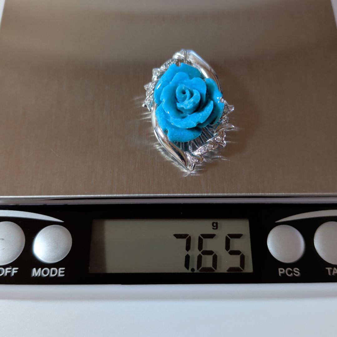 ペンダントトップ　K18WG　天然トルコ石　天然ダイヤモンド　7.65g　ソ付