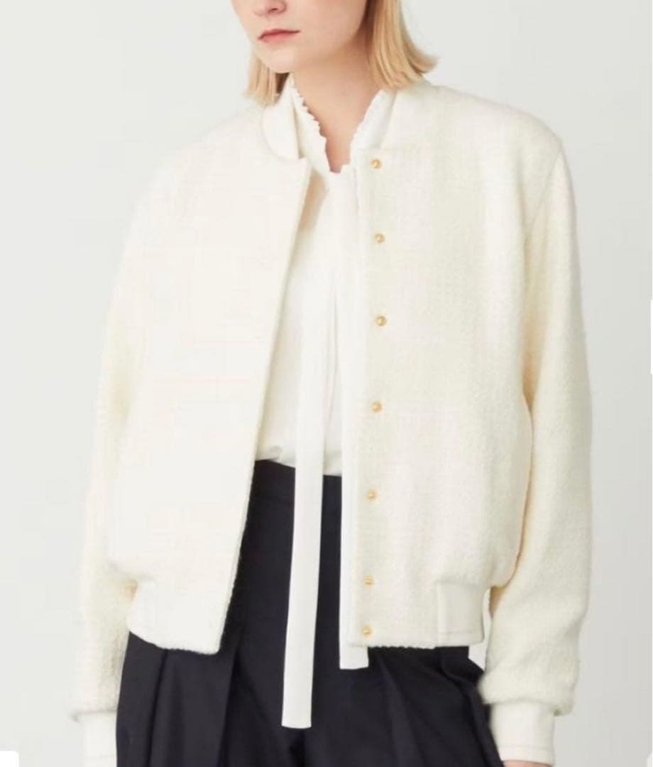 BEIGE ベイジ ツイードジャンパー 白 ブルゾン ダウン