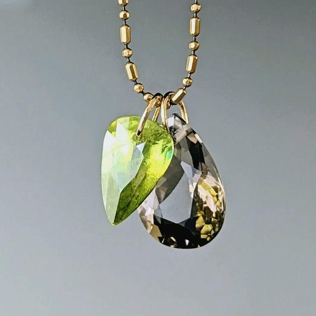 ♢みどりかわ♢K18 スフェーン ＆ スモーキークォーツ セットチャーム