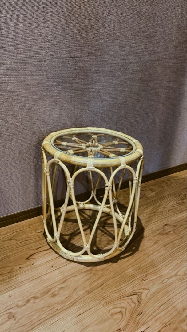 ラタン　ガラステーブル