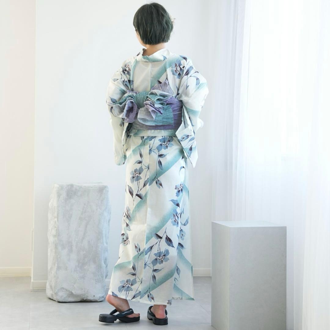 utatane 高級変わり織 浴衣3点セット 淡いミントの霧ぼかし花