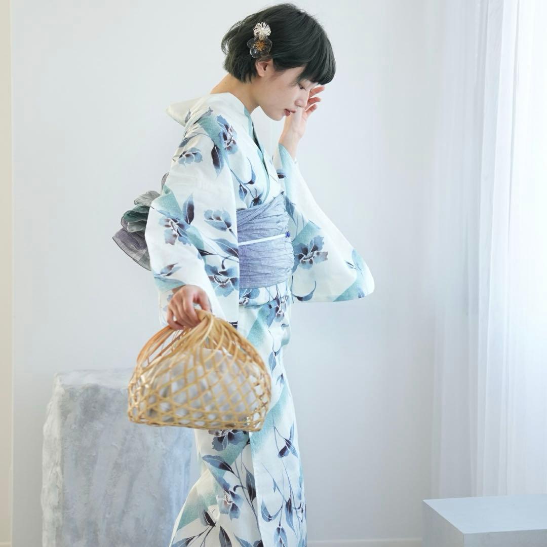 utatane 高級変わり織 浴衣3点セット 淡いミントの霧ぼかし花